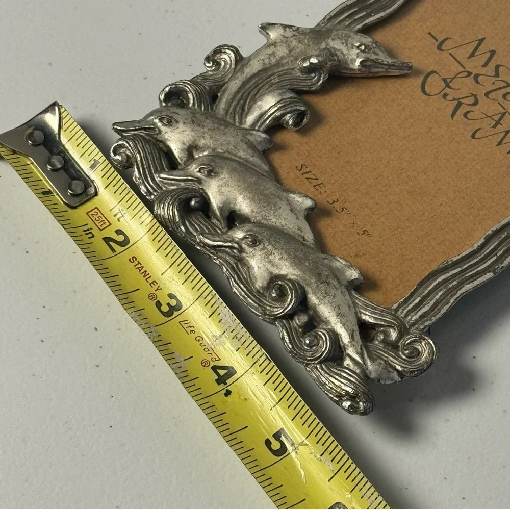 Dolphin Heavy Silver Tone Metal Picture Frame Photo 3.5” X 5”